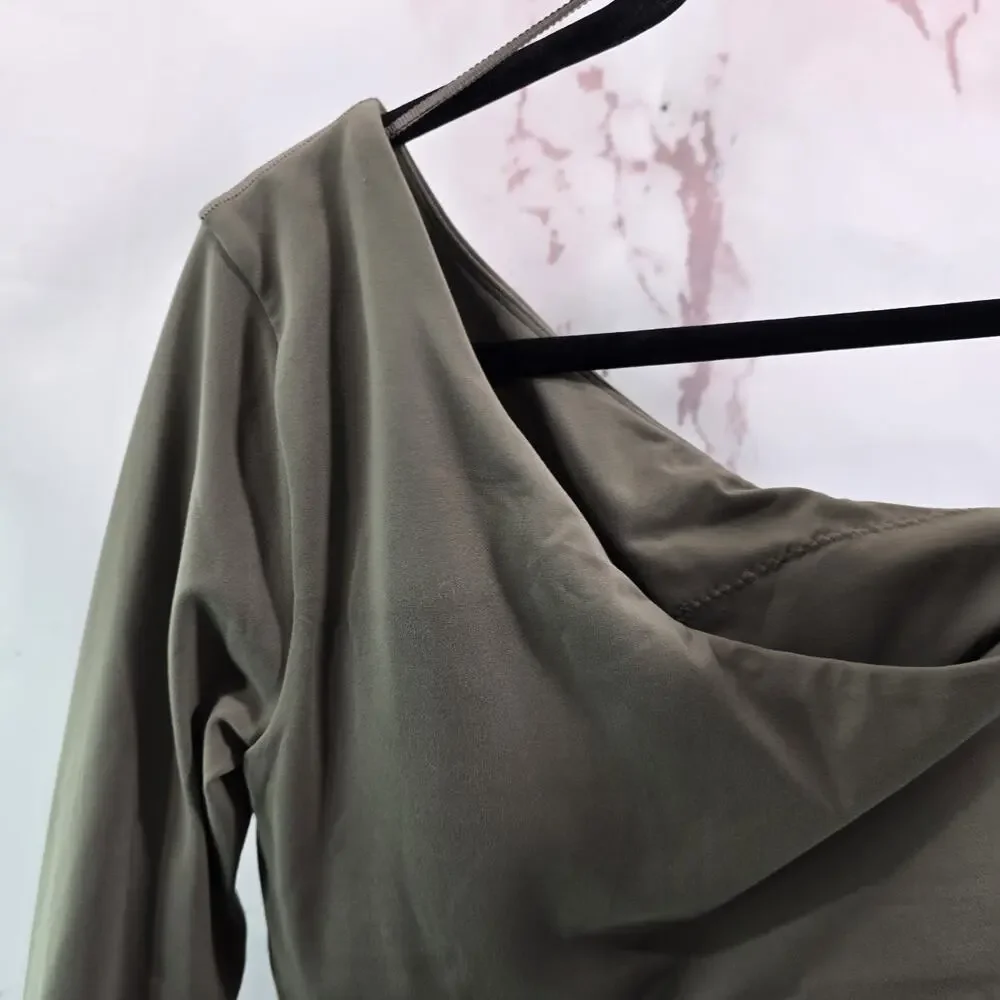 Lululemon Shirt Womens 6 Align LS Nomad Brown One Shoulder Crop Bra Asymmetric